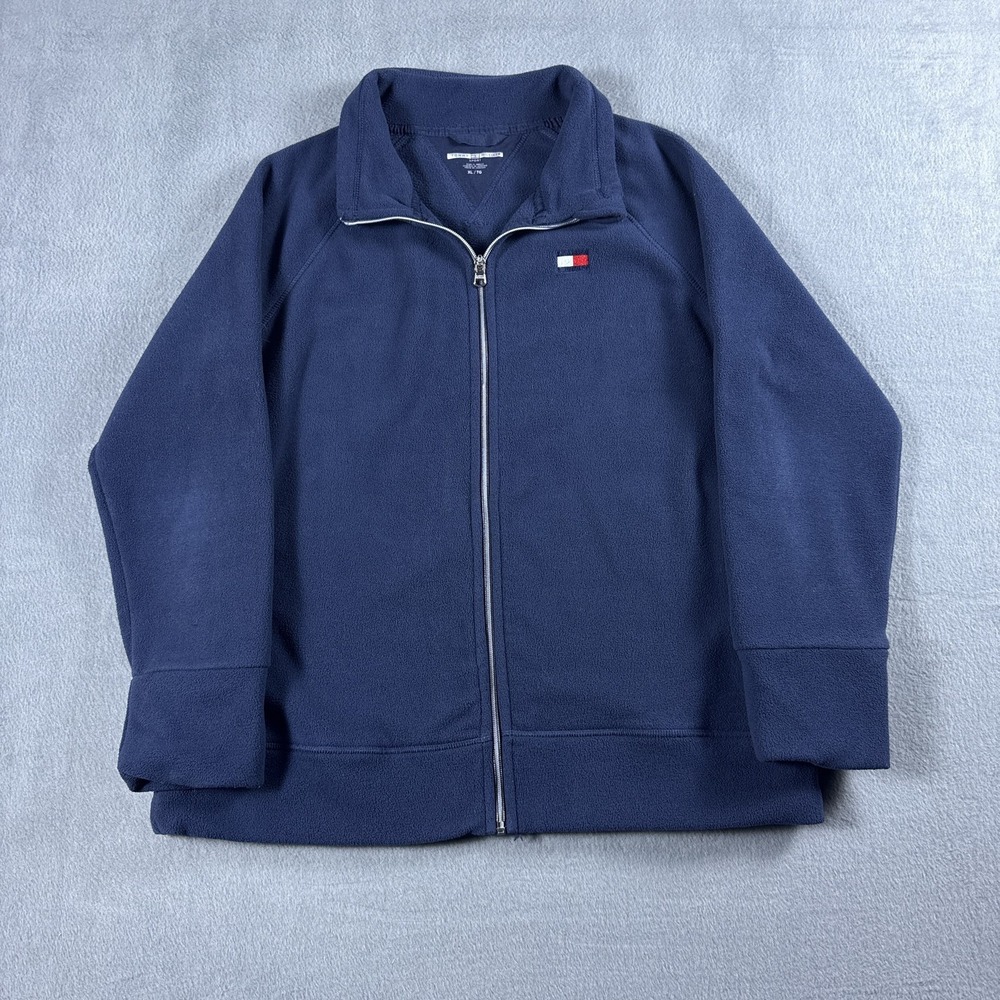 Tommy Hilfiger Sport Jacket Mens XL Blue Fleece Full Zip Stand Collar Pockets